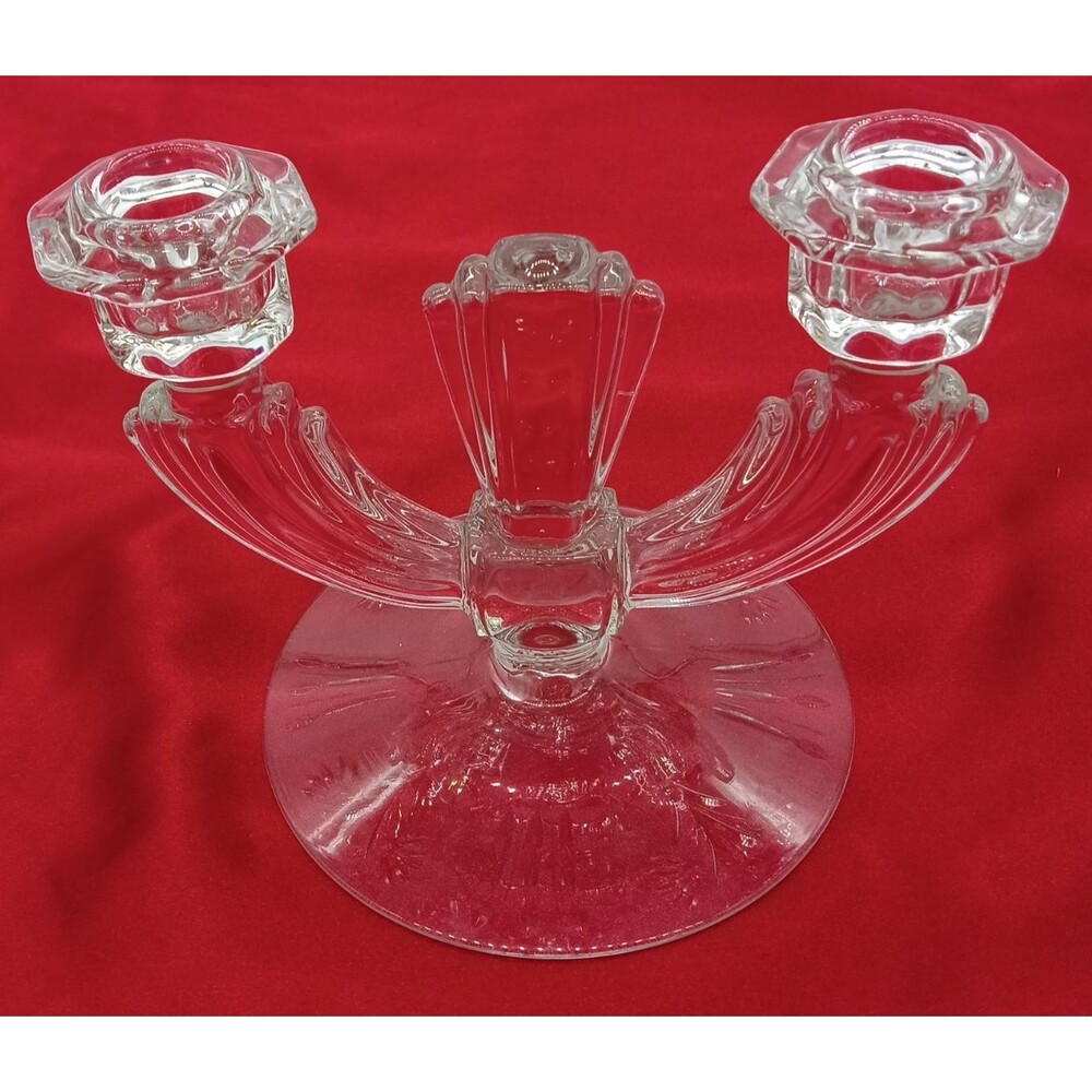 Vtg Tiffin Double Light Candlestick Elegant Depression Glass Franciscan Taper